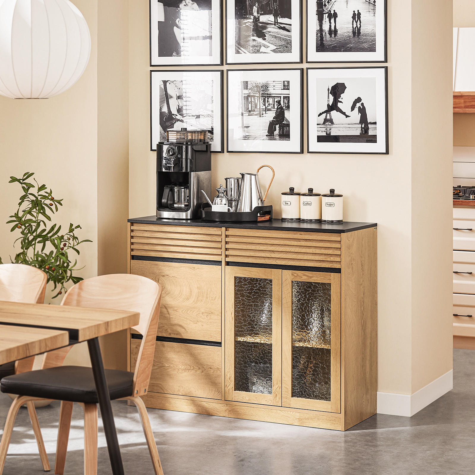 SIDEBOARD Vintagebraun-Schwarz - Schwarz/Naturfarben, Glas/Holzwerkstoff (112/89/40cm) - SoBuy