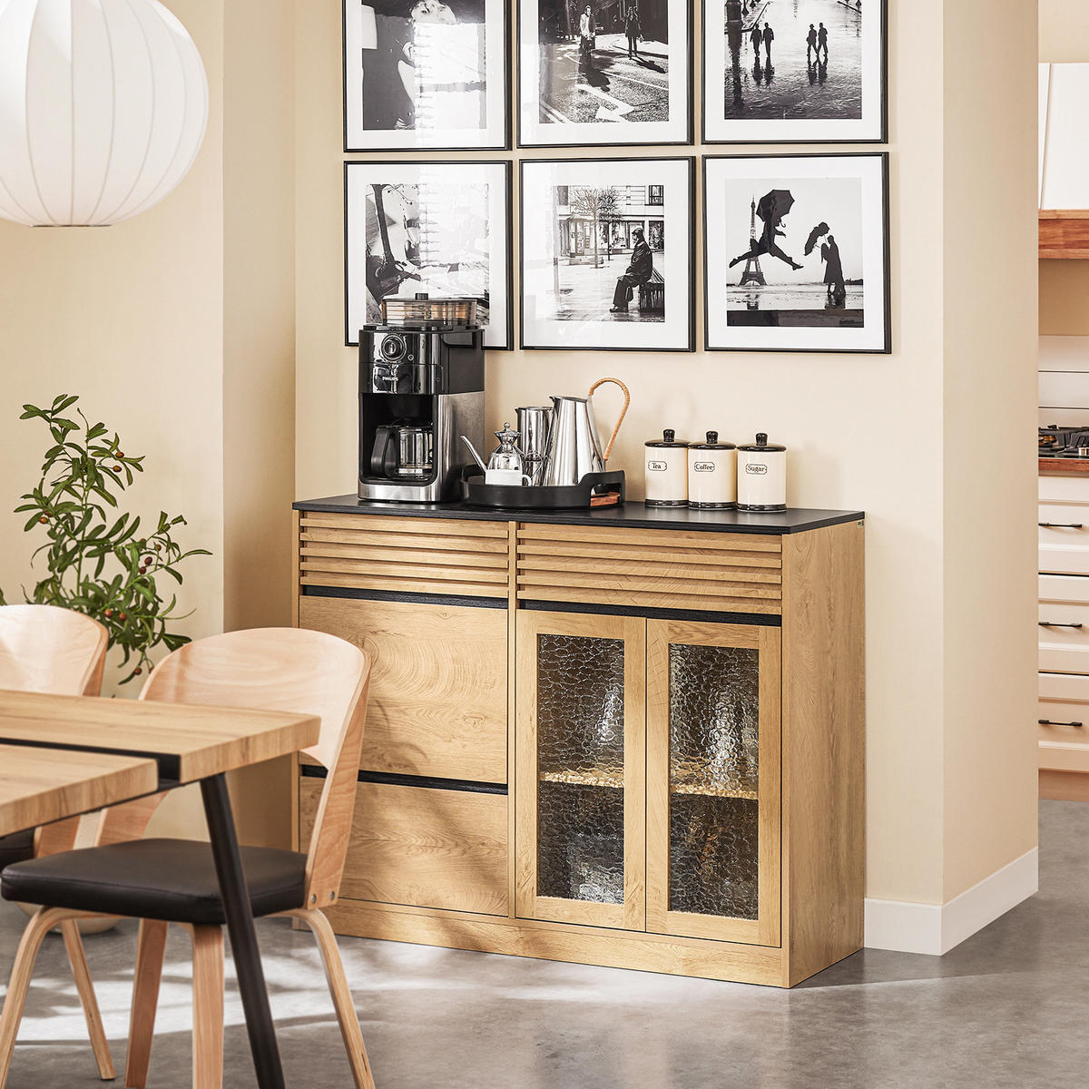 SIDEBOARD Vintagebraun-Schwarz - Schwarz/Naturfarben, Glas/Holzwerkstoff (112/89/40cm) - SoBuy