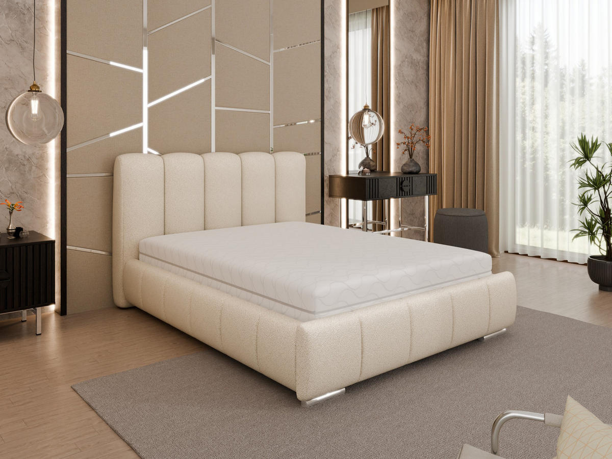 POLSTERBETT Zaira 140x200cm – Elegantes Polsterbett für modernen Wohnstil , Taschenfederkernmatratze Pocket (19cm), beige - Beige, Holz (140/200cm) - Homesy