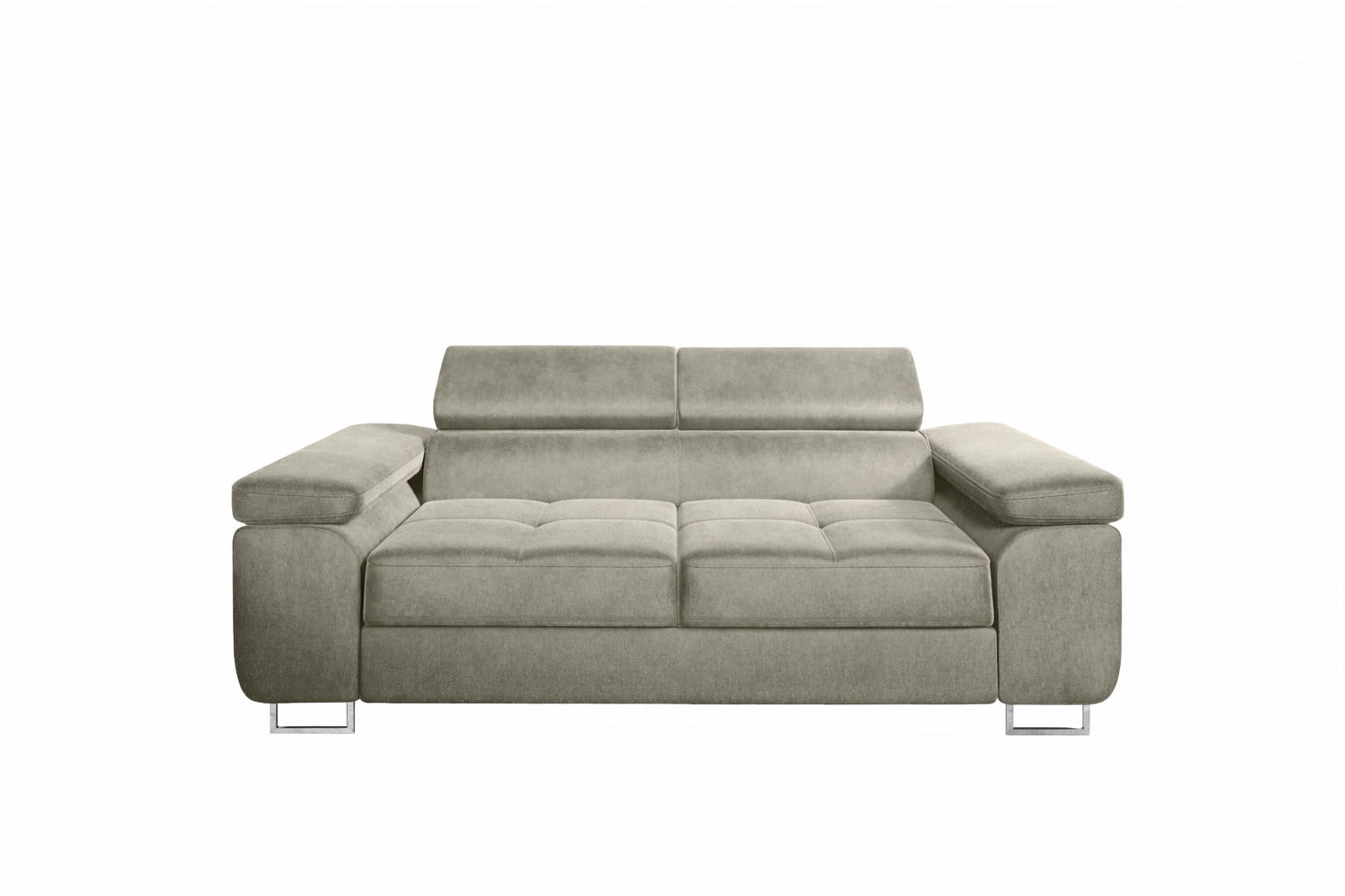2-SITZER-SOFA WILD mit Verstellbare Kopfstützen Velours Dunkelbeige - Taupe/Chromfarben, Holz/Textil (209/89/102cm) - Muffo