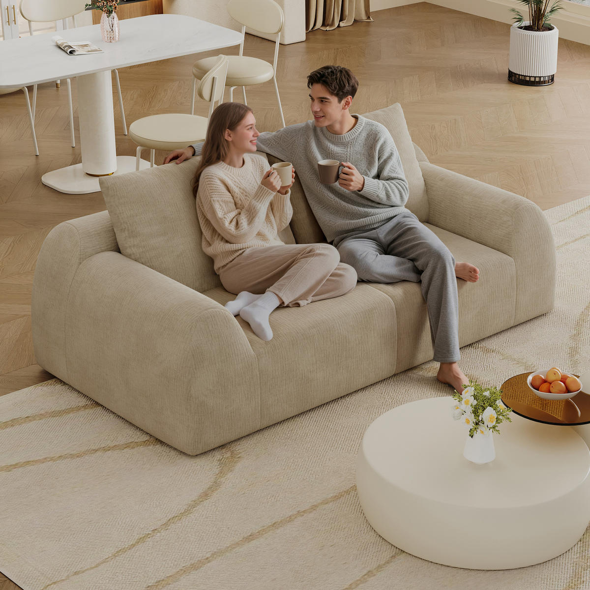 2-SITZER-SOFA 190 cm Schaumstoff-Kompression ohne Montage, DE-42815, Khaki - Sandfarben, Textil (190/85/95cm) - ComfortXL