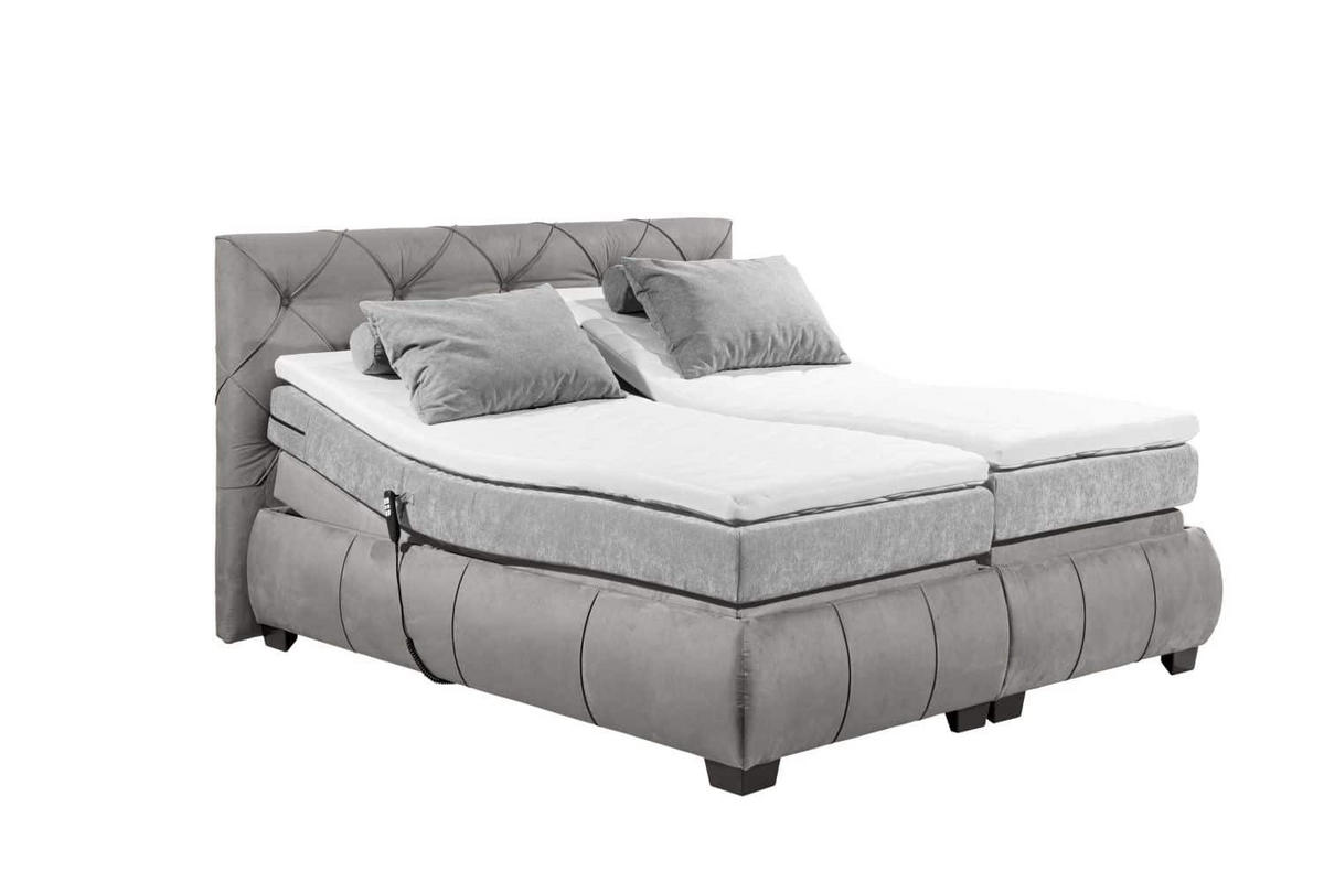 BOXSPRINGBETT 180x200 – Motorfunktion, 7-Zonen-Tonnentaschen-Federkernmatratze, Gel-Lux-Topper - Anthrazit/Schwarz, Holz/Kunststoff (180/200cm) - ed exciting design