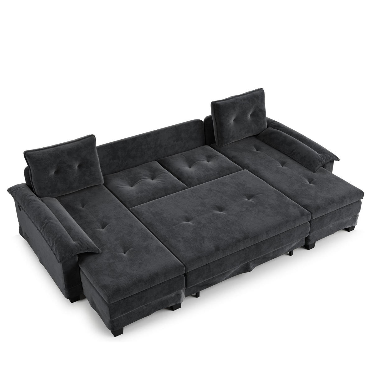 SCHLAFSOFA aus Chenille 278x127x87 cm Grau mit USB-Anschluss, abnehmbaren Armlehnen und Ausziehfunktion - Grau, Textil (278/87/127cm) - Modfu