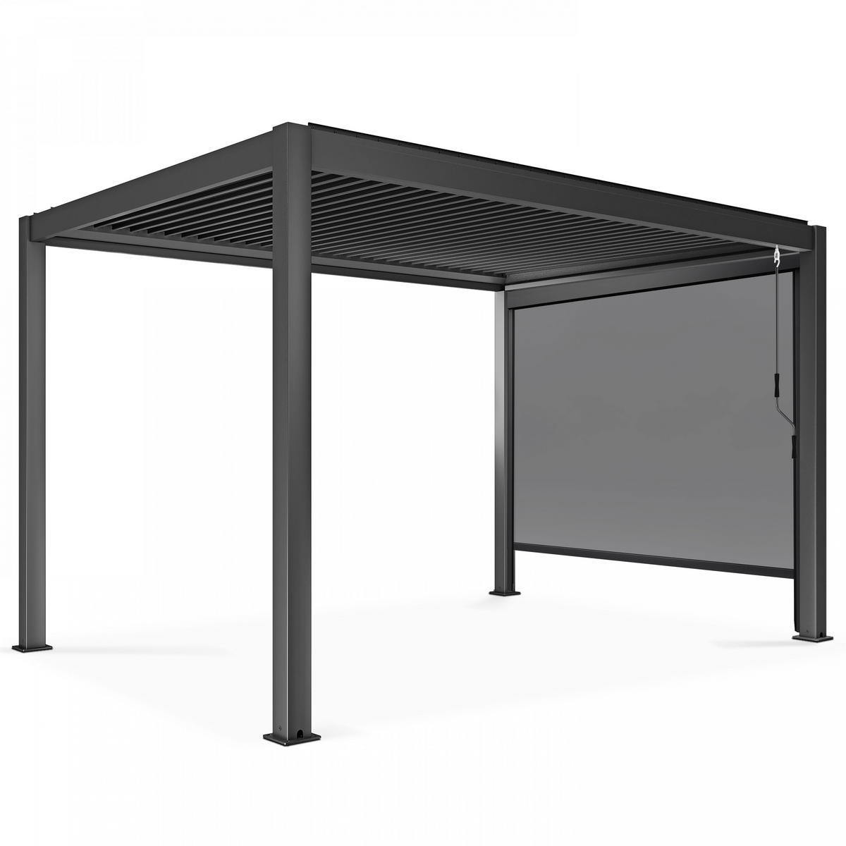 PERGOLA 3x4 m, mit 1 Markise, Grau - Grau, Metall (296/257/403cm) - Oviala