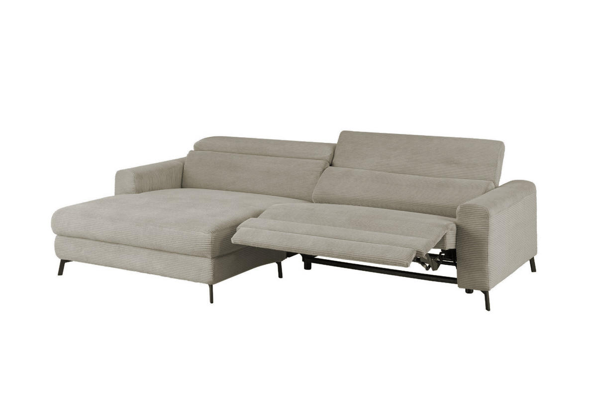 ECKSOFA LAISKA Steingrau Cord Relaxfunktion - Schwarz/Grau, Textil/Metall (282/177cm) - KAWOLA