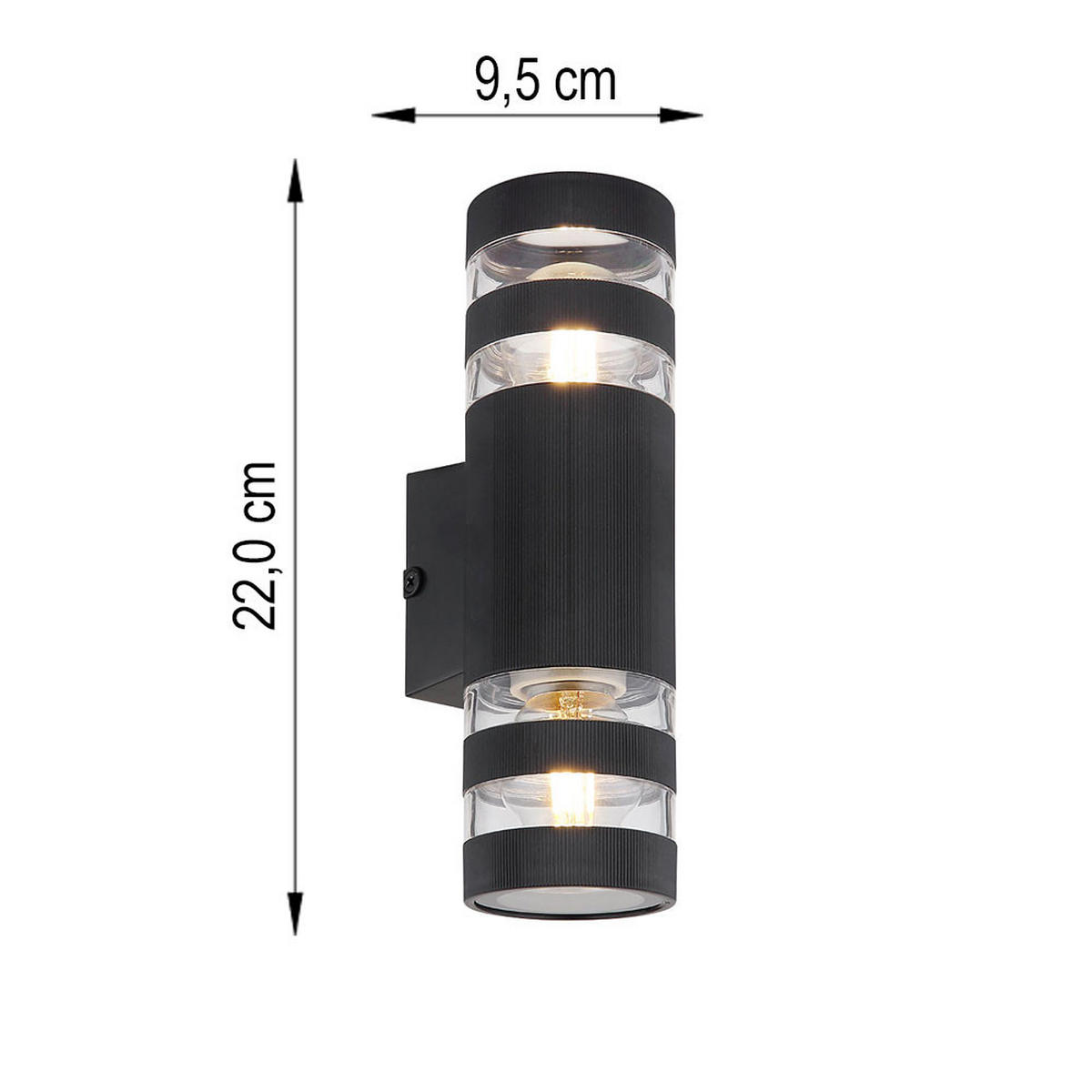 WANDLEUCHTE Hayes, Glas klar, Schwarz, Up & Down, 2er Set - Schwarz, Glas (9.5/22/6.5cm) - Globo Lighting