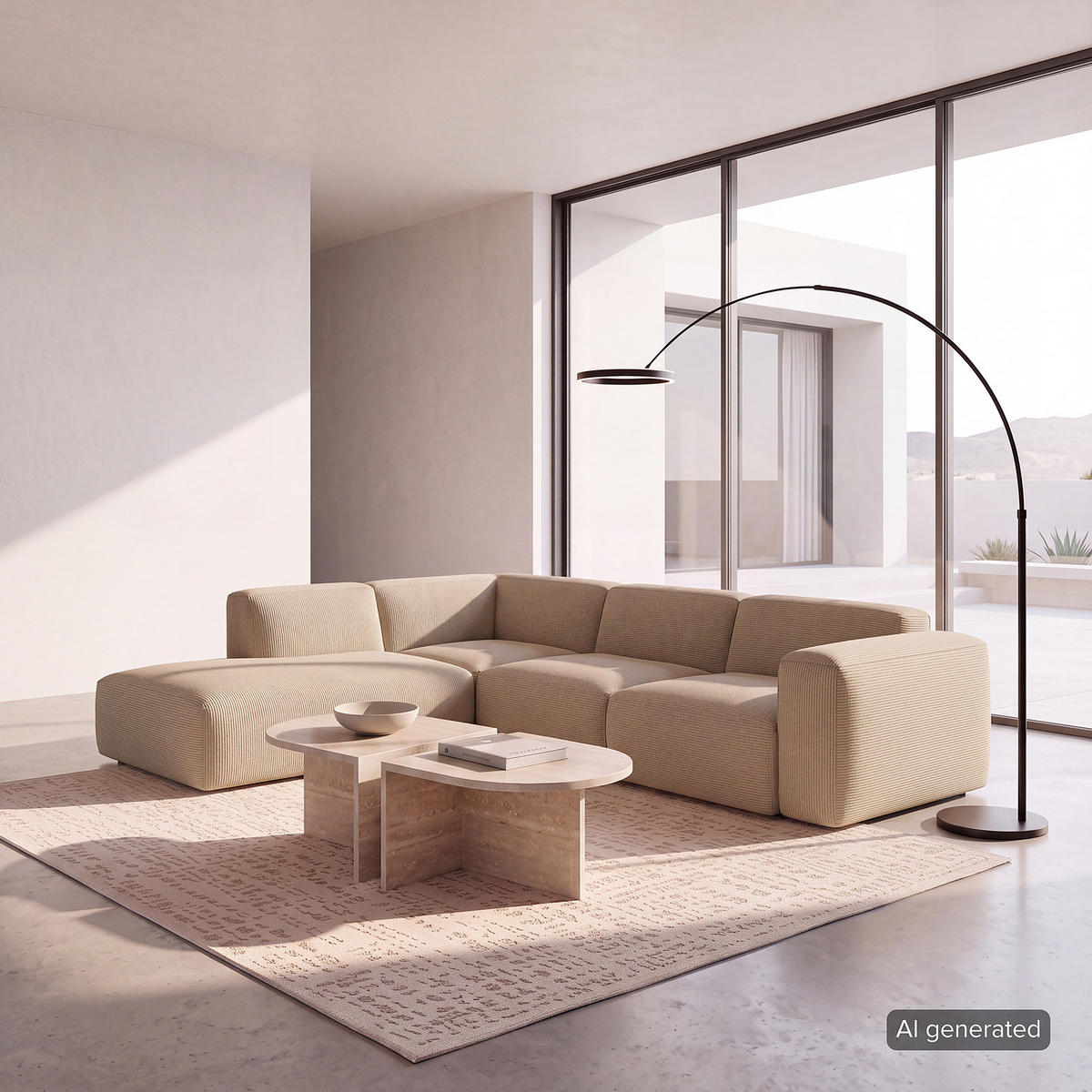 3-SITZER ECKSOFA mit Recamiere - Taupe/Schwarz, Kunststoff/Textil (295/231cm) - home24