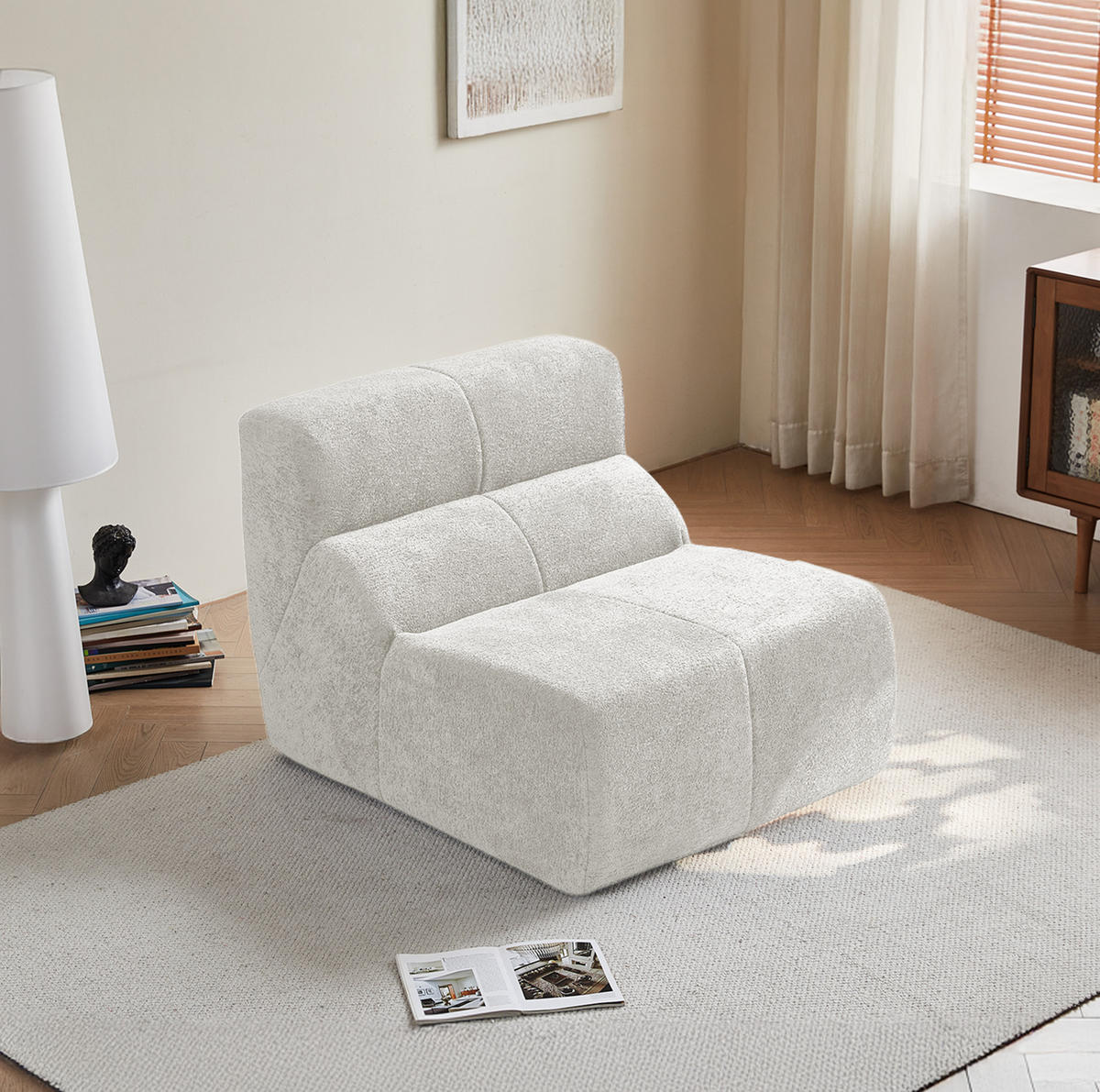 SESSEL 94/110/79 cm in Weiß aus Samtstoff, ergonomisch und montagefrei - Weiß, Textil (110/79/94cm) - Flora Grace