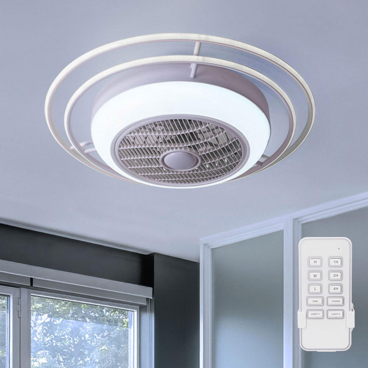 LED DECKENLEUCHTE Romario Weiß mit Ventilator - Weiß, Metall (73/73/23cm) - Globo Lighting