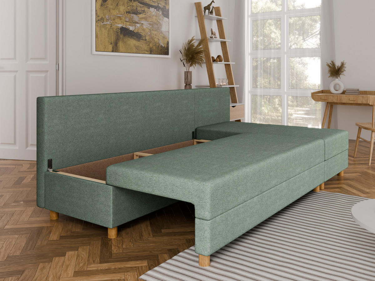 ECKSOFA Lellice L-Form - links oder rechts montierbar, grün - Grün, Holz (214/122cm) - Homesy