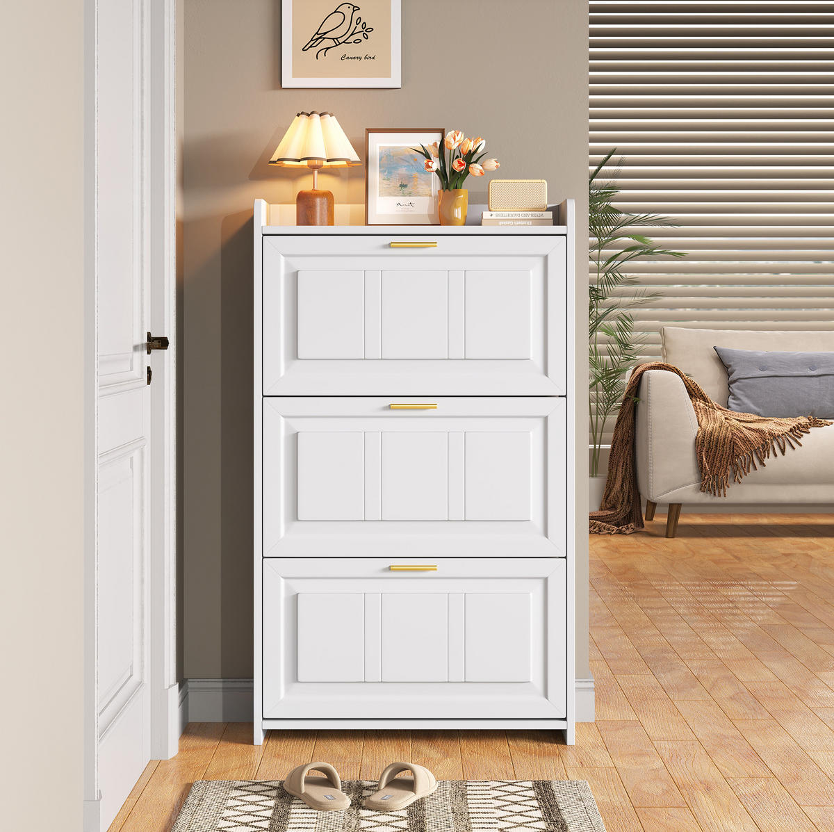 SCHUHSCHRANK aus MDF & Spanplatte 70x24x120cm in Weiß mit Klapptüren - Weiß, Holzwerkstoff (70/120/24cm) - Modfu