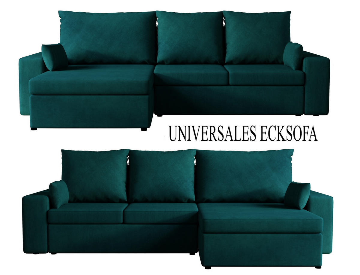 ECKSOFA Paco mit Bettkasten und Schlaffunktion, L-Form/XL-Form, Velourstoff, Universal - Türkis, Holzwerkstoff (276/145cm) - 4ALL HOME