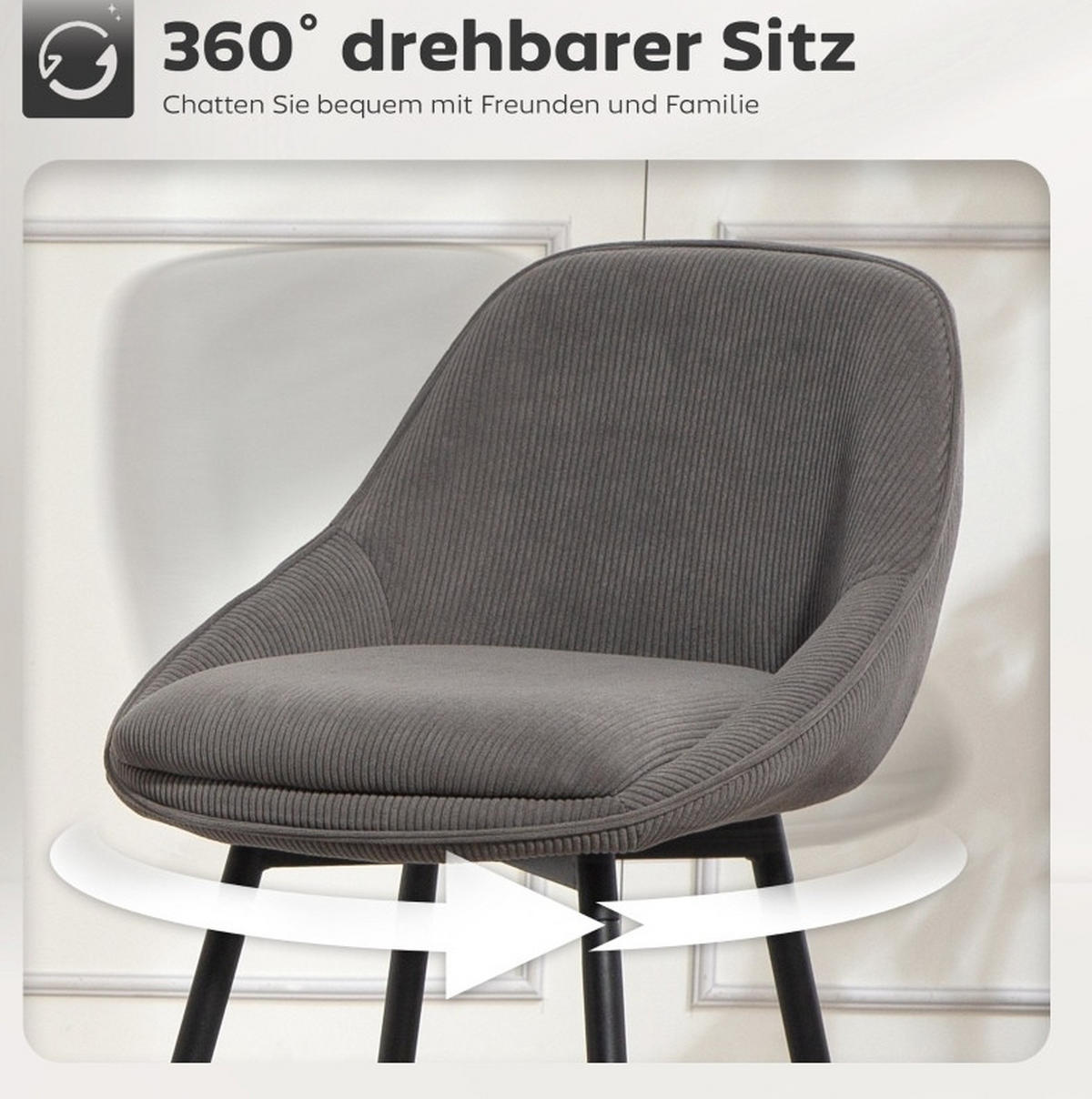 BARHOCKER 2er-Set drehbar 65 cm Polyester Gray - Grau, Metall (49/88/52cm) - Meubliv