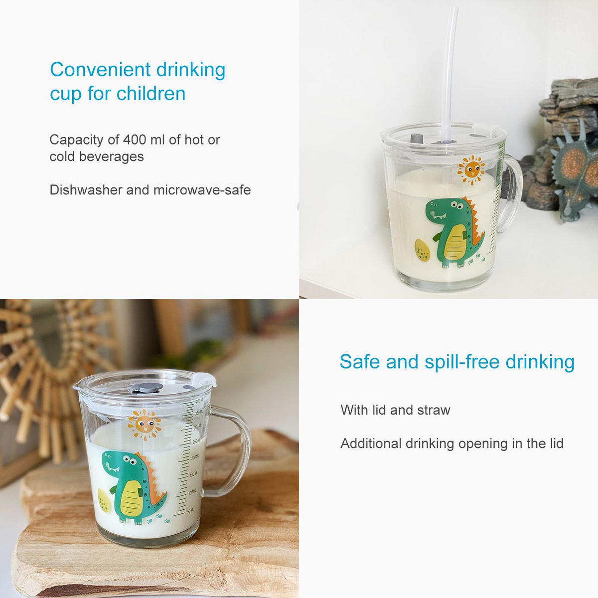 KINDER TRINKBECHER 400 ml - Türkis, Glas (8.8/11.5/12.5cm) - Intirilife