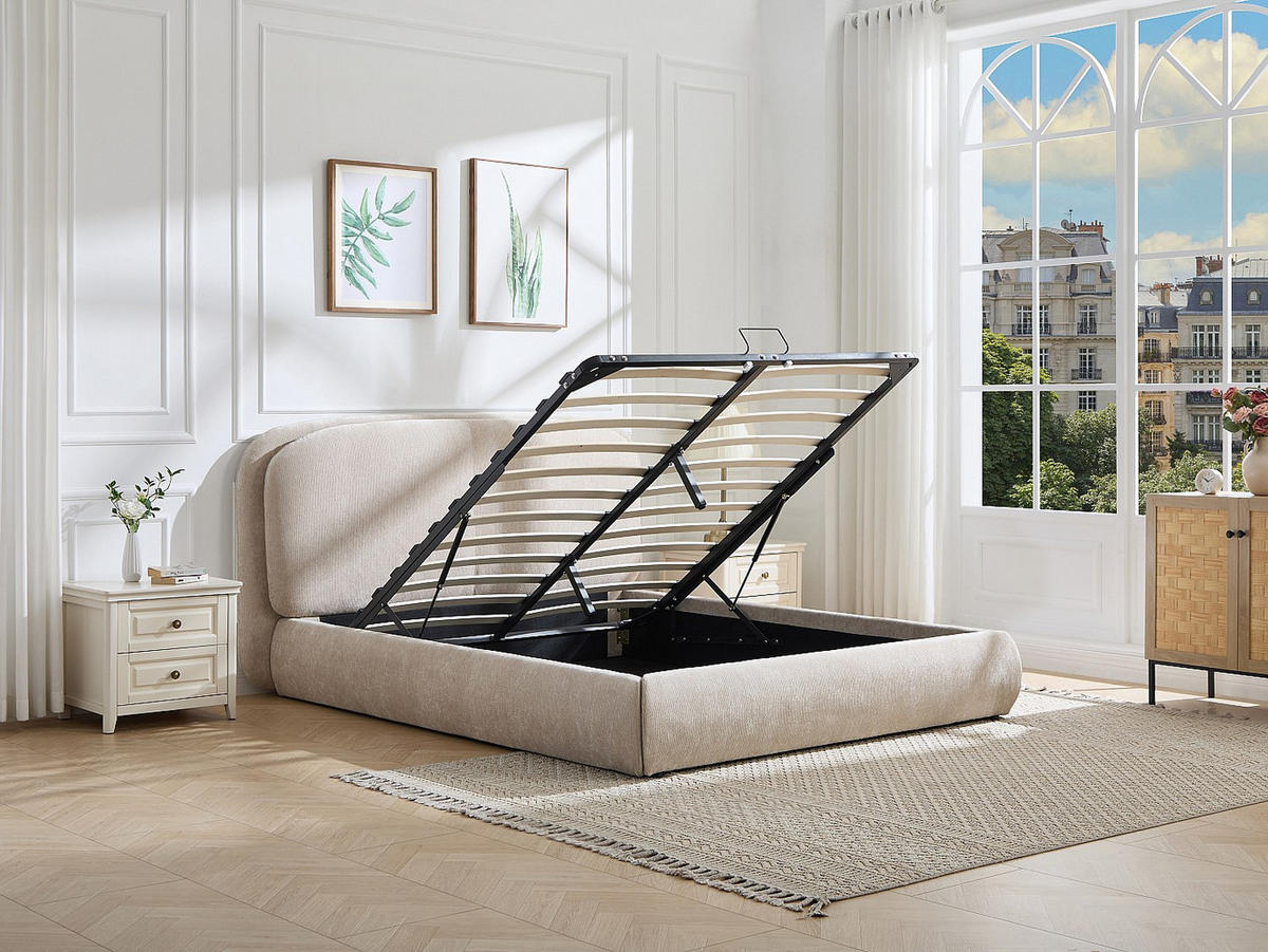 BETT mit Bettkasten - 2 Personen - Stoff - Beige - - Beige, Textil (160/200cm) - Vente-Unique