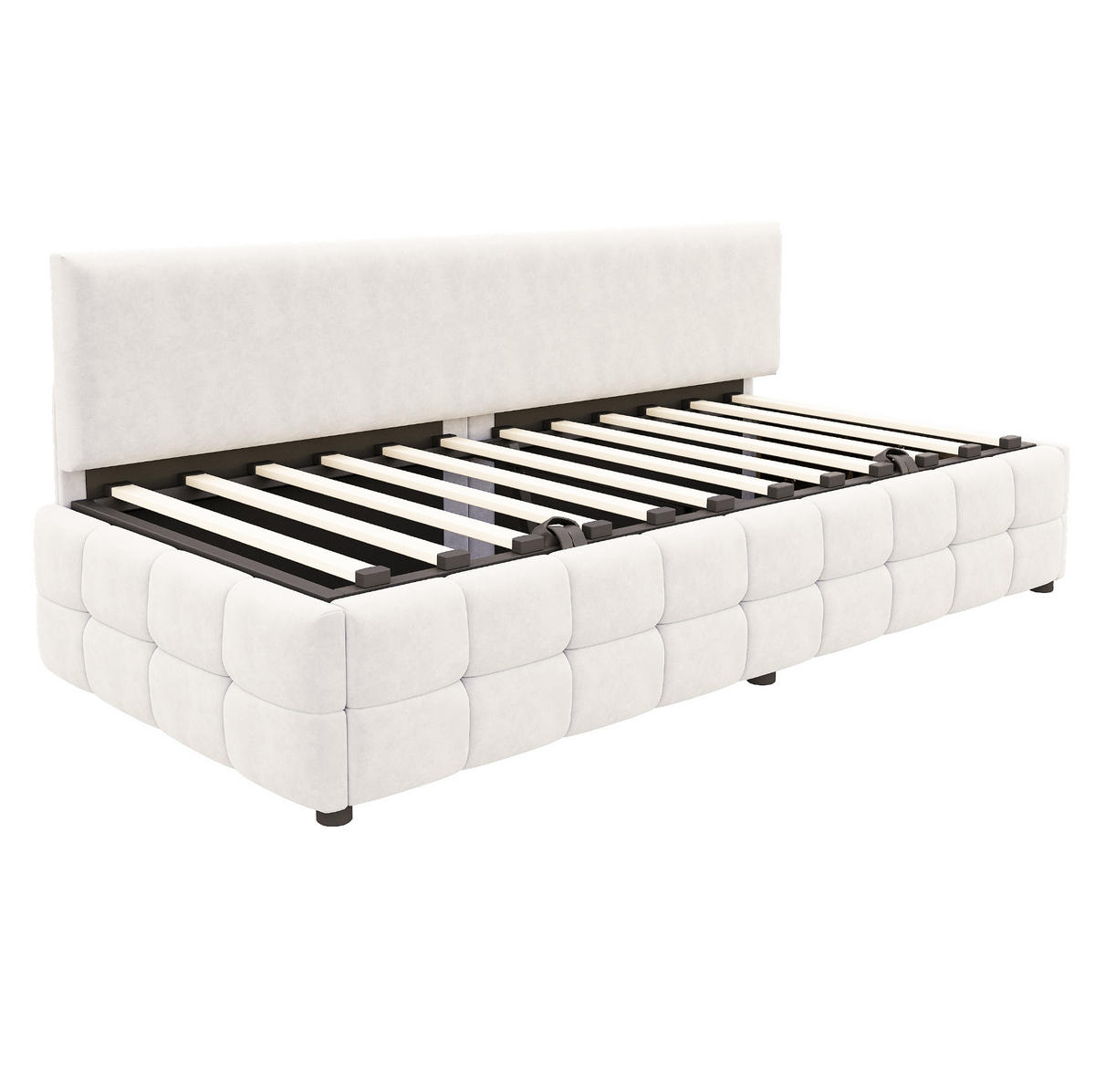 TAPECIRANI krevet 90/200 cm bež od baršuna s spremištem i naslonom - bež, tekstil (90/200cm) - OKWISH