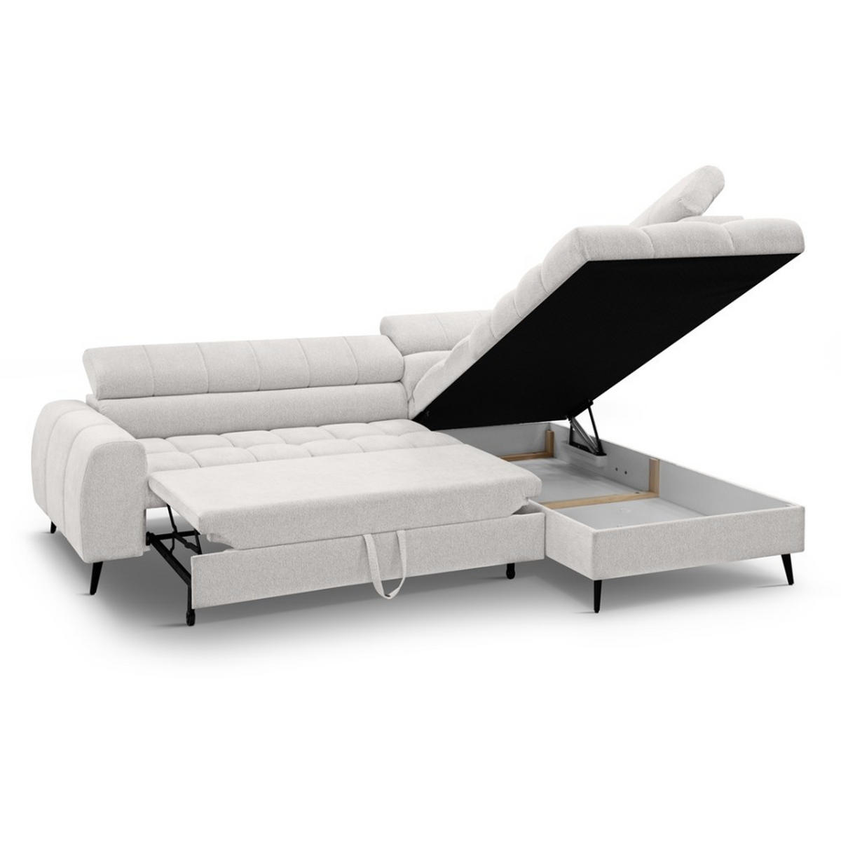 ECKSCHLAFSOFA Vinni Beige, Chenille-Stoff, rechts - Beige, Textil (265/205cm) - Beautysofa