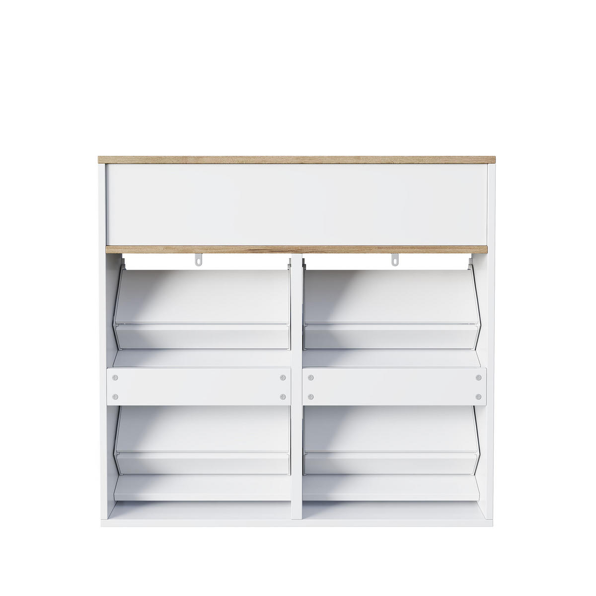 SCHUHSCHRANK 4 Klappen Weiß Holzoptik Modern Flur - Multicolor, Holzwerkstoff (105/100/25cm) - FLIEKS