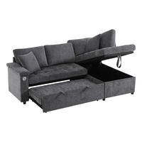 SCHLAFSOFA L-Form mit Stauraum, USB und 2 Kissen, Grau - Dunkelgrau, Textil (209/84/130cm)