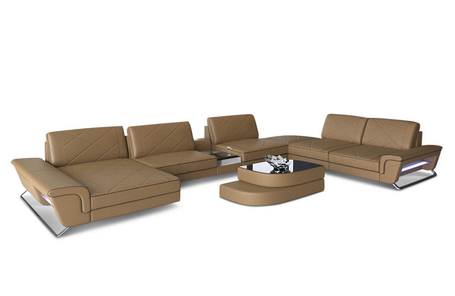 WOHNLANDSCHAFT Bari XXL - Beige, Leder (456/89/329cm) - Sofa Dreams