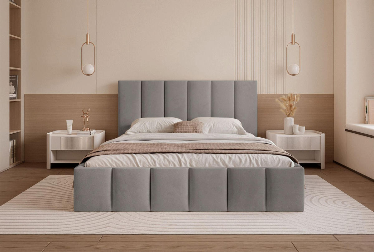 POLSTERBETT Sarafino Hellgrau Samt 160x200 cm - Hellgrau, Textil (160/200cm) - Selsey