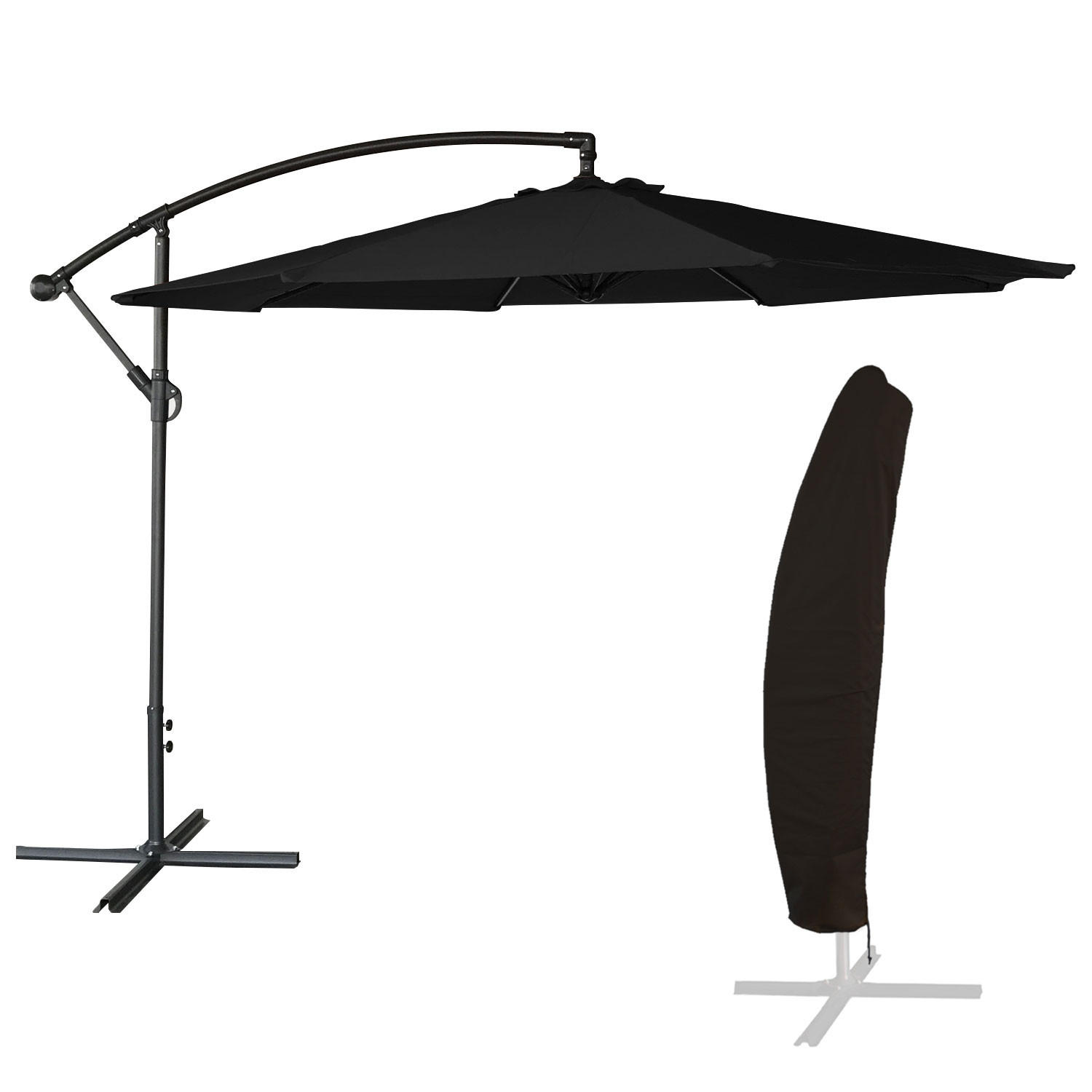 SONNENSCHIRM Oahu Schwarz Ø 3,50 m - Schwarz, Textil (350/350cm) - Happy Garden
