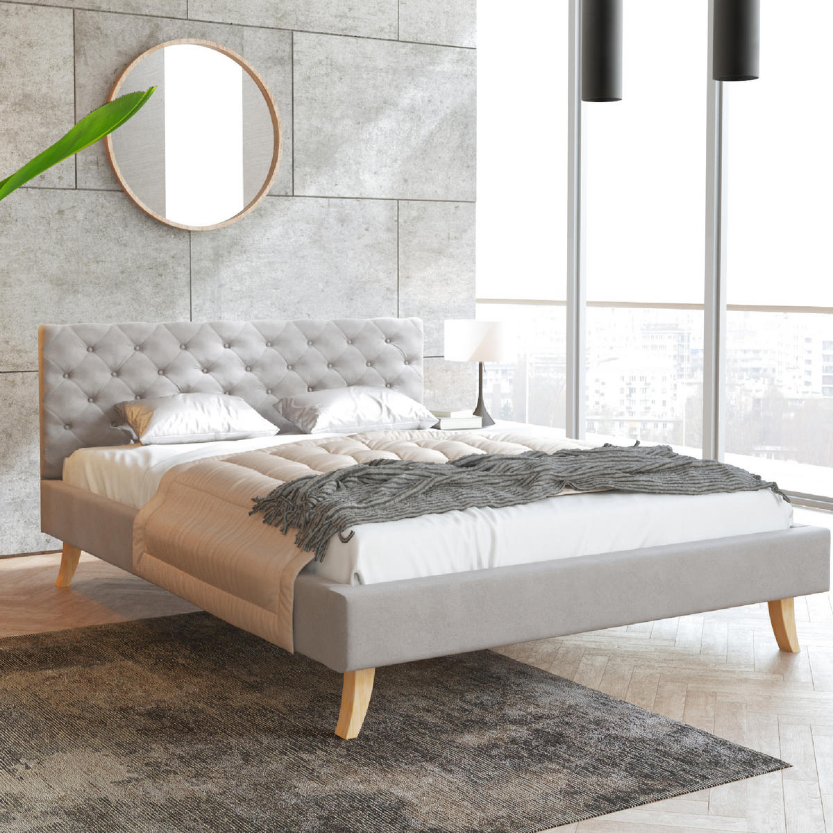 POLSTERBETT ZUZA grau - Birkefarben/Grau, Holzwerkstoff/Metall (140/200cm) - FDM
