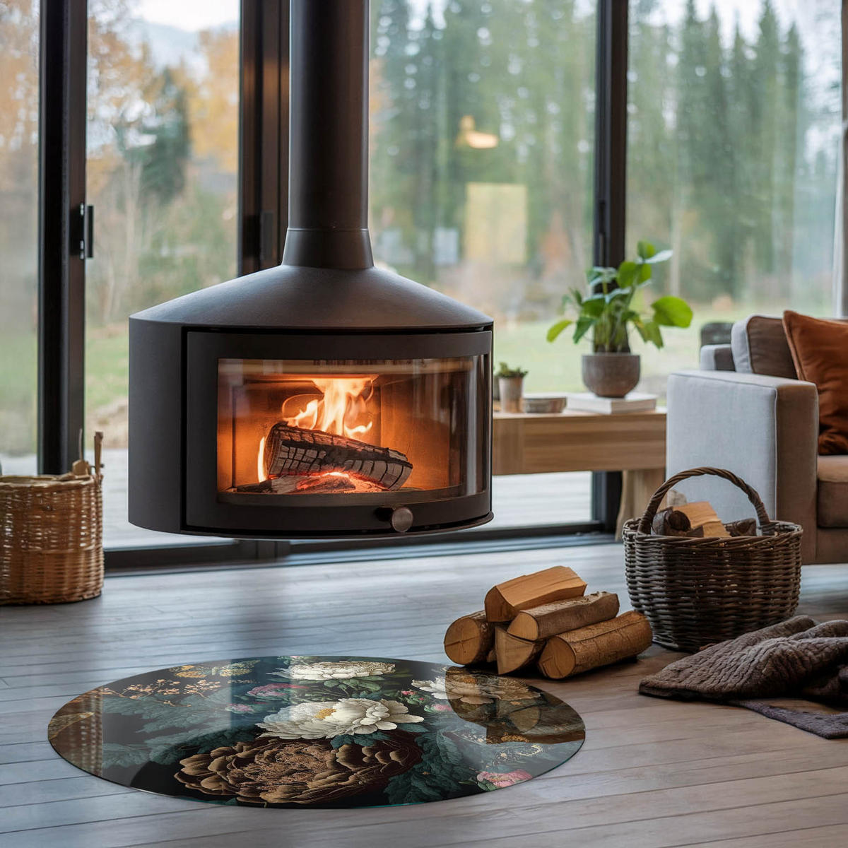 GLASPLATTE für Kamin Ø 90 cm - Grün, Glas (90/90/0.4cm) - TULUP