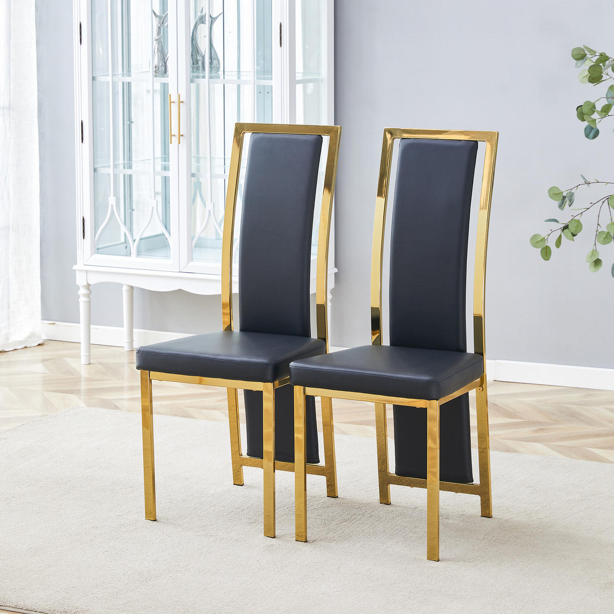 STUHL-SET DE-36646 2 Stück mit PU-Bezug und Metallrahmen Schwarz - Schwarz, Metall (42.7/109/44cm) - ComfortXL