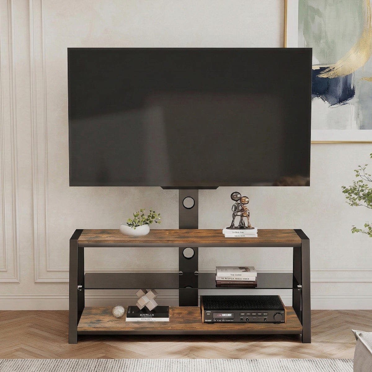 TV-SCHRANK aus MDF und Metall 42x116x125 cm Braun/Schwarz höhenverstellbar mit schwenkbarem TV-Ständer und Kabelmanagement - Braun, Holzwerkstoff (116/125/42cm) - Modfu