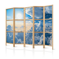 PARAVENT Japanischer 5-tlg 225x172 cm Wolken Und Sonne - Blau, Holz/Textil (225/172/3cm) - Muralo