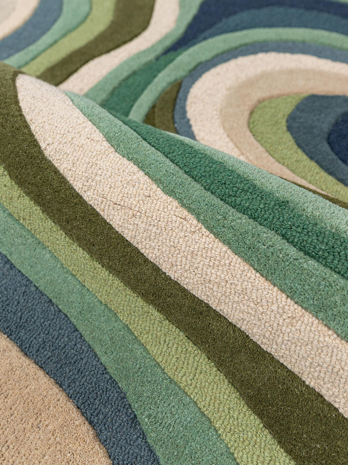 TEPPICH aus Wolle, handgetuftet, EFFRA, in Erdtöne-Grün, Wellen-Swirl, 200 x 290 cm - Grün, Textil (200/290cm) - KADIMA DESIGN