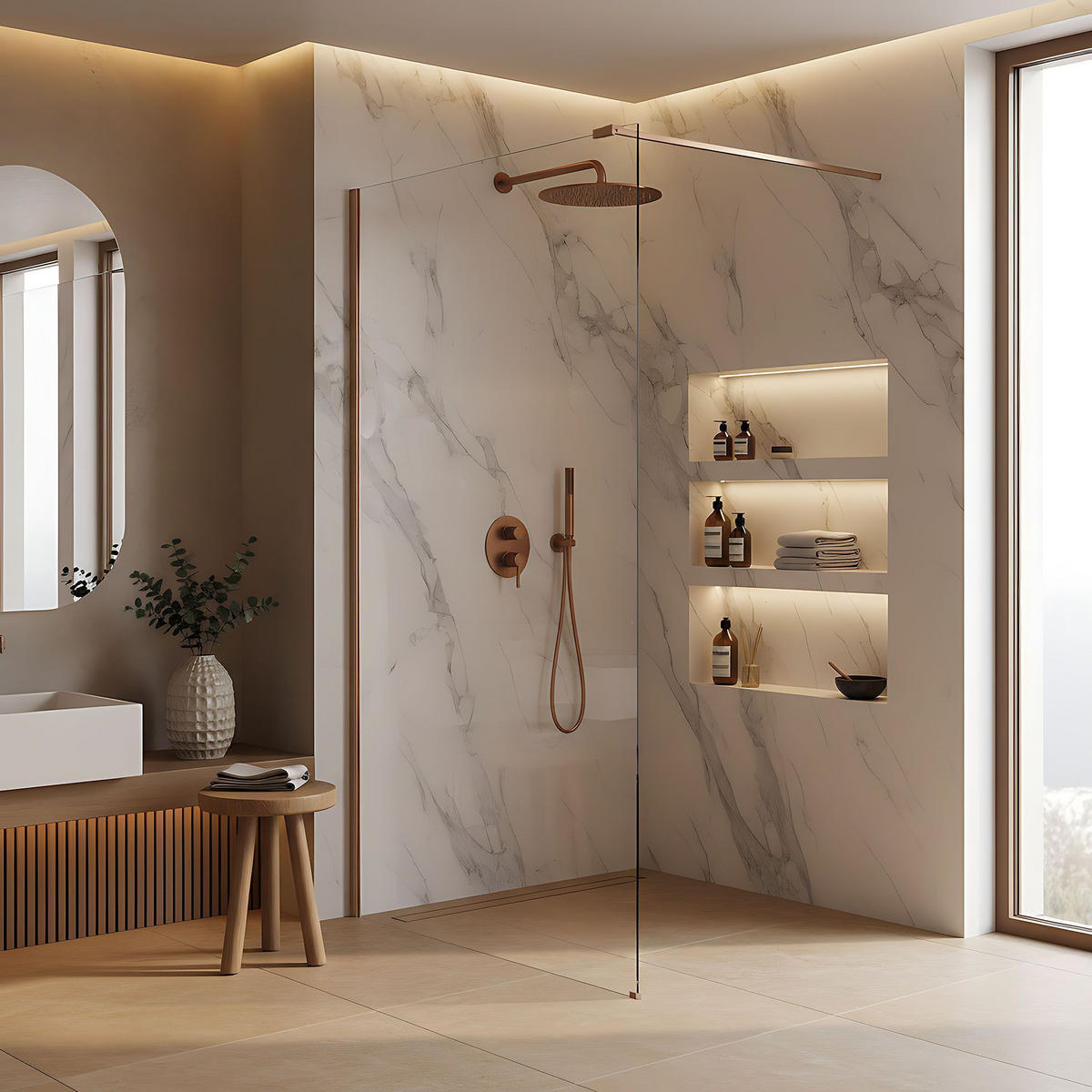 DUSCHWAND Rea Flexi Transparent / Brush Copper 140 - Kupferfarben, Glas (120/140/195cm) - REA