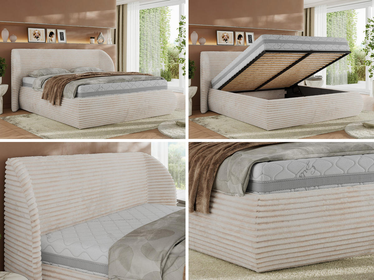 POLSTERBETT CAELA CLASSIC 180/200 - Beige Cord - Beige, Textil (180/200cm) - MKS
