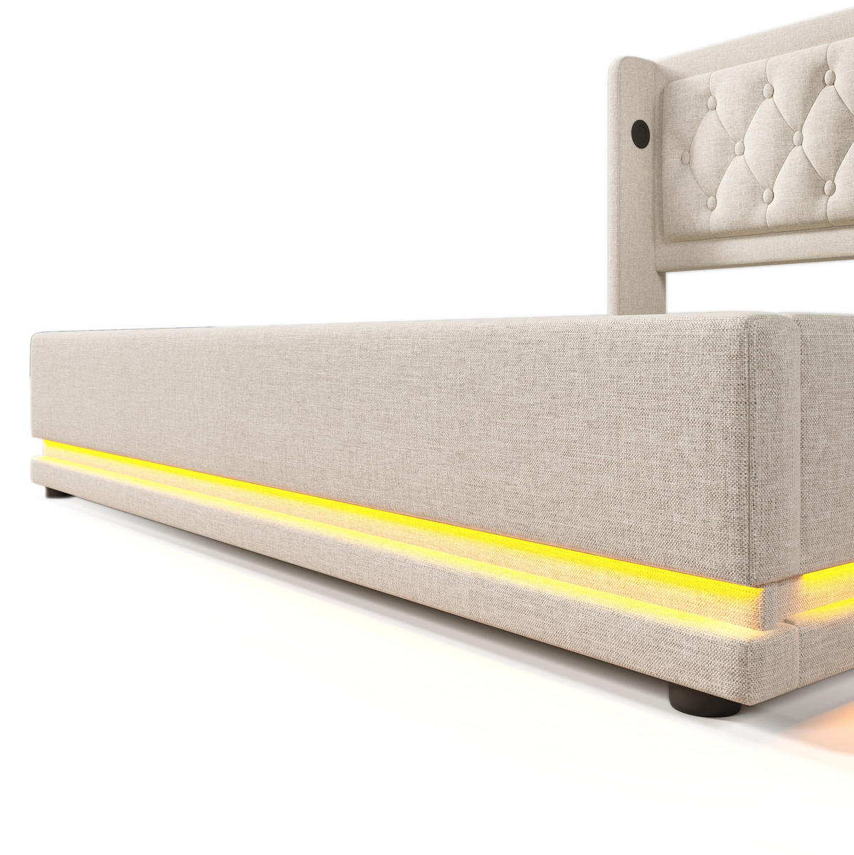 ČALÚNENÁ posteľ z bavlny 160x200 cm béžová s matracom, USB-C, LED osvetlením a hydraulickým úložným priestorom - béžová, textil (160/200cm) - Modfu