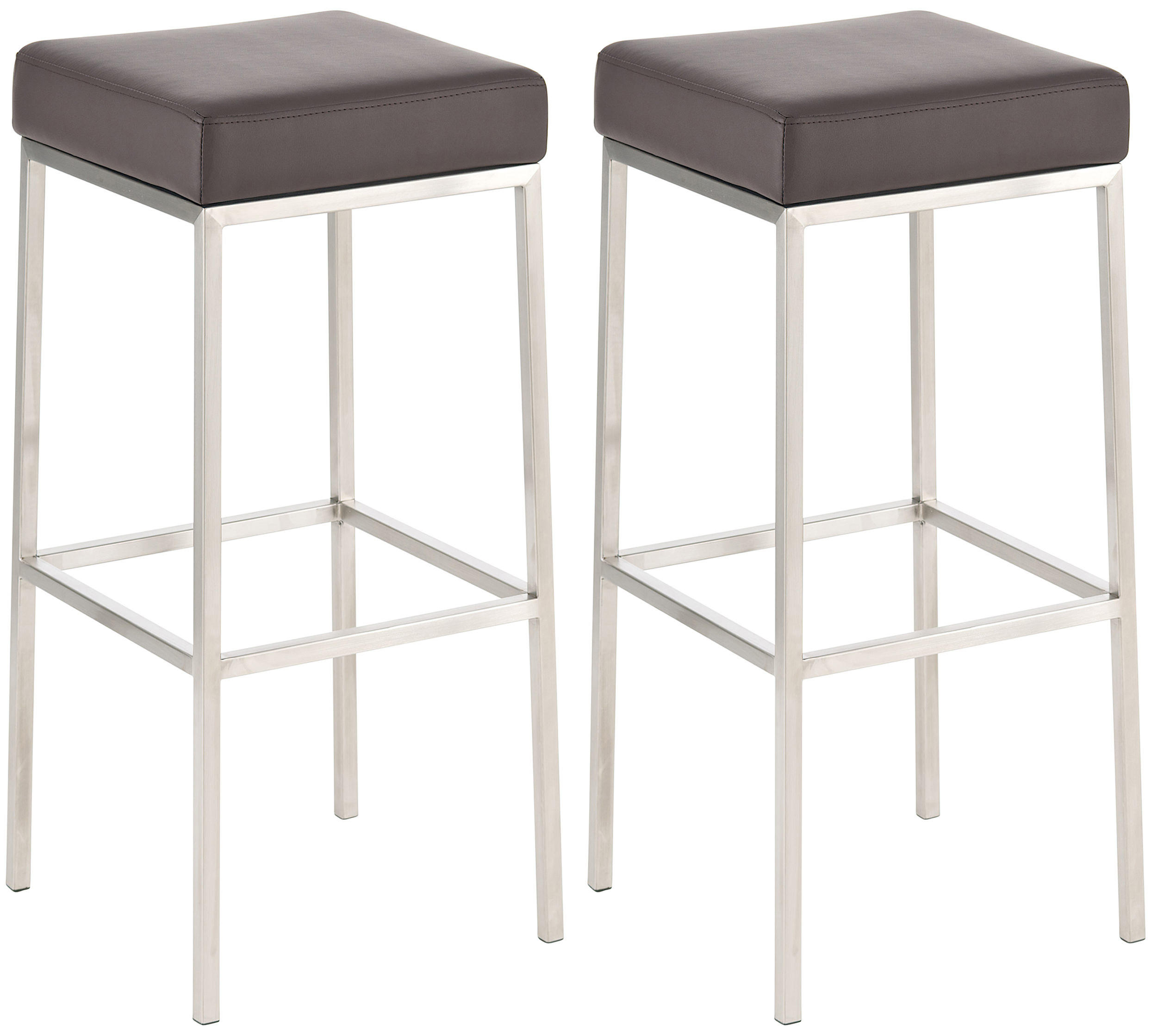BARHOCKER 2er Set Lederlook braun - Edelstahlfarben/Braun, Textil/Metall (37/80/37cm) - CLP