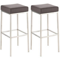 BARHOCKER 2er Set Lederlook braun - Edelstahlfarben/Braun, Textil/Metall (37/85/37cm) - CLP
