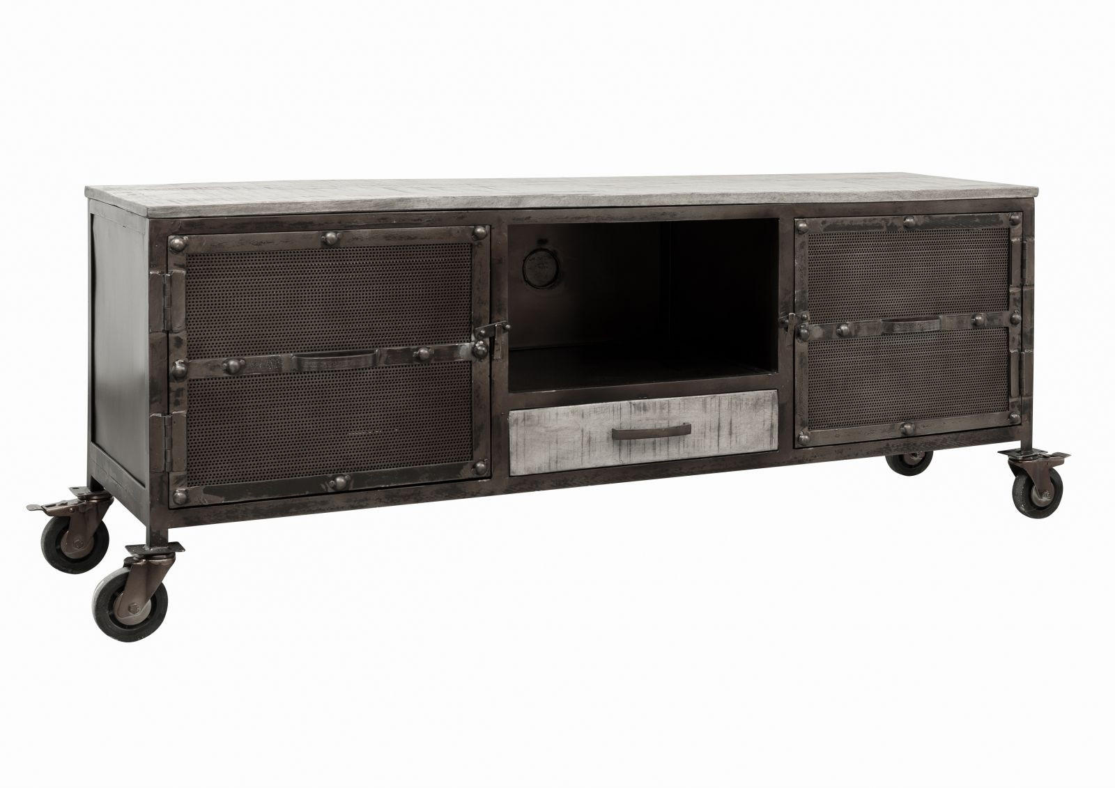 TV-BOARD Mango 150x40x60 grau lackiert HEAVY INDUSTRY #119 - Grau, Holz (150/60/40cm) - Massivmoebel24