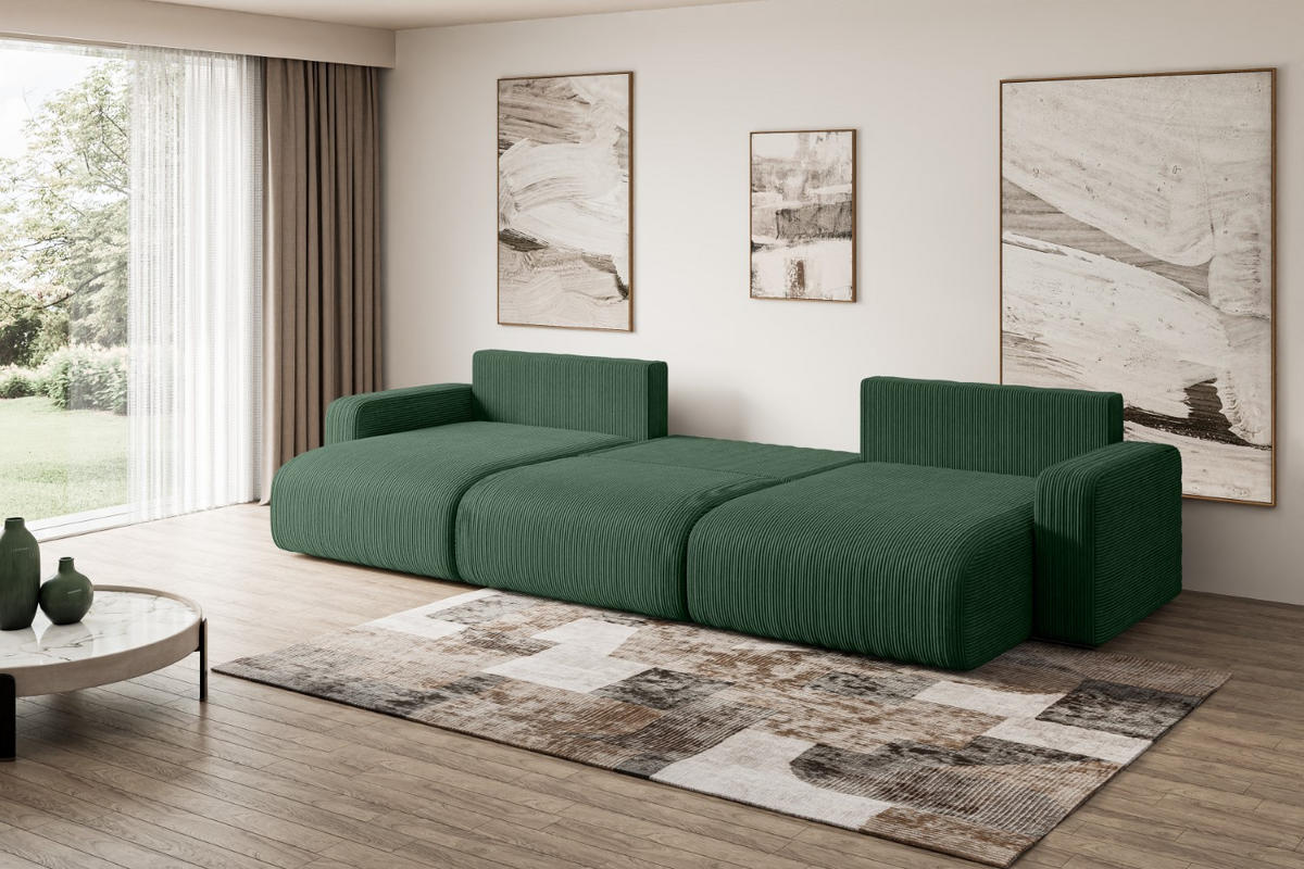 WOHNLANDSCHAFT mit Schlaffunktion und Bettkasten KLEEA-U - 347x143x83 cm Grün Cord - Schwarz/Grün, Holzwerkstoff/Kunststoff (347/83/143cm) - ALTDECOR