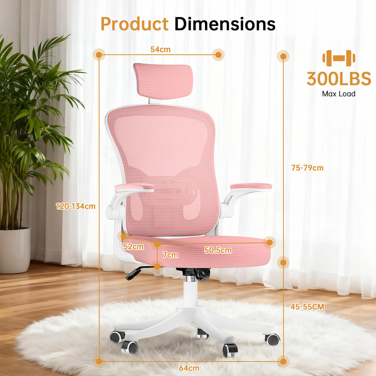 BÜROSTUHL ergonomisch Weiß-Rosa mit Lendenstütze - Pink, Metall (58.5/28.5/61cm) - Rattrix