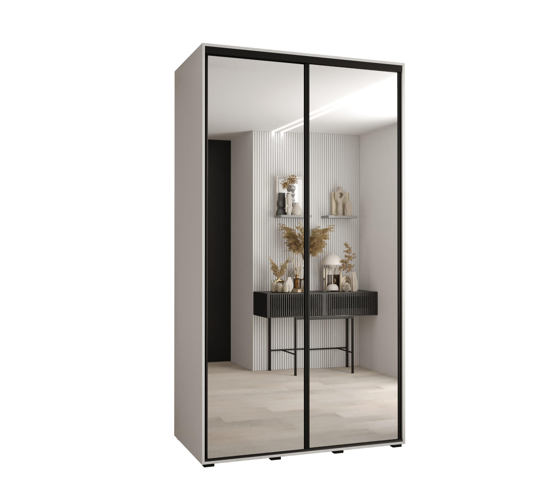 Abiks Möbel Schwebetürenschrank Weiß, Schwarz 140x235x60 cm