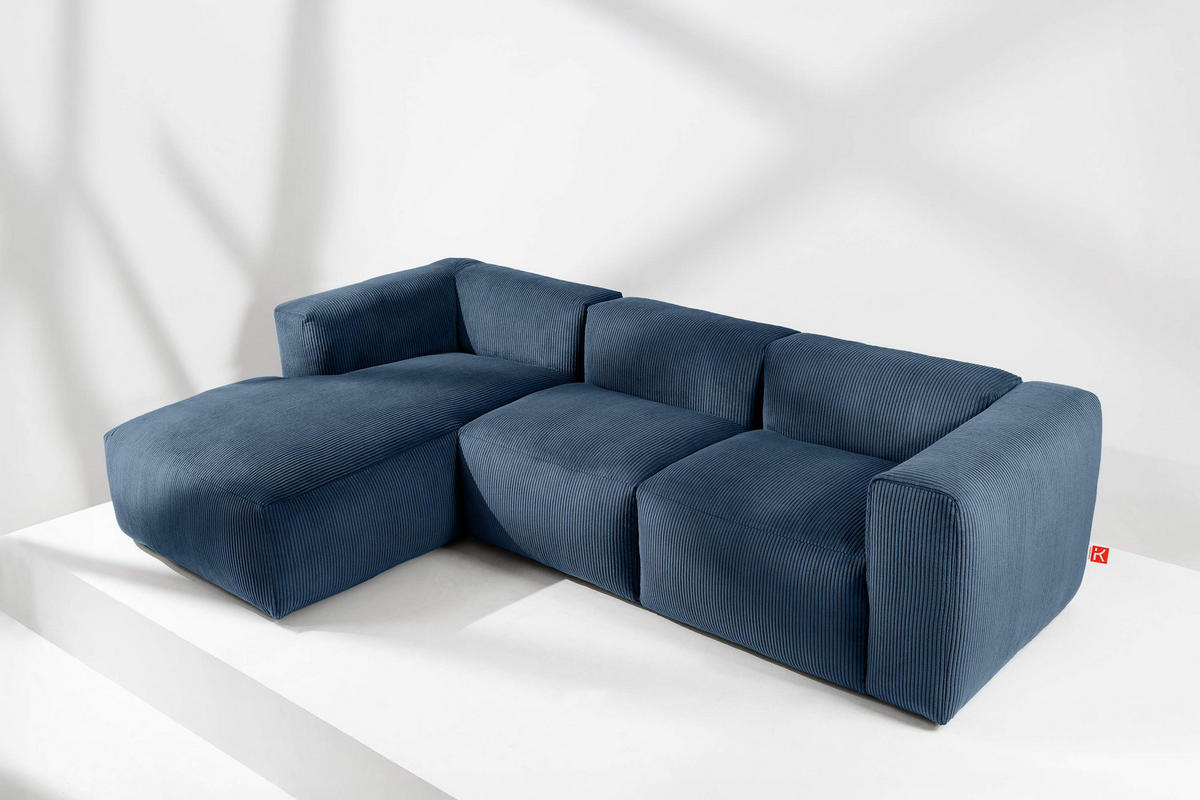 ECKMODULSOFA-LINKS BUFFO mit extrem weicher und bequemer Sitzfläche, Kordstoff, marineblau - Blau/Grün, Textil (297/180cm) - KONSIMO®