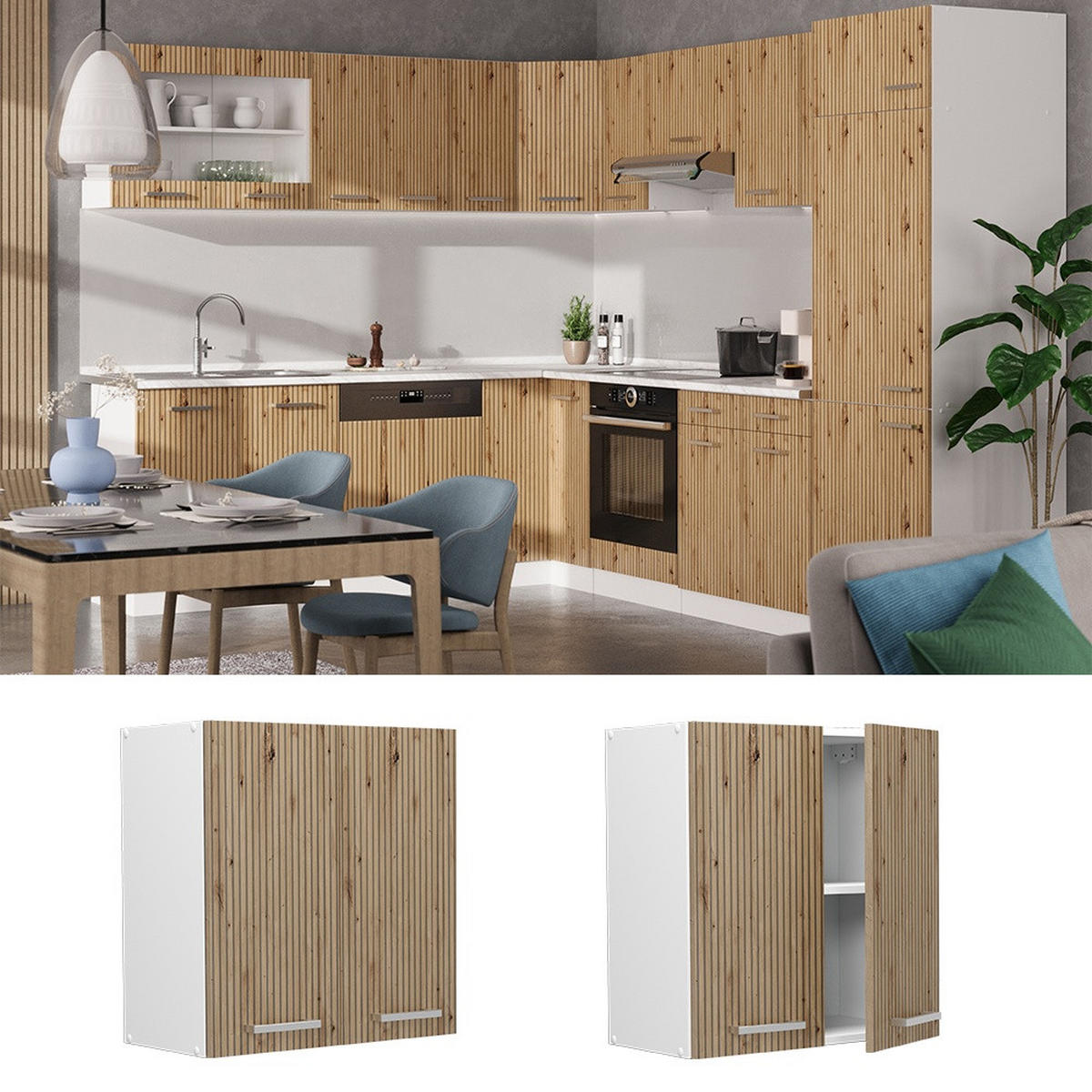 DULAP DE PERETE R-Line Stejar artizanal 60 cm - alb/stejar Artisan, compozit lemnos (60/60/31cm) - Vicco