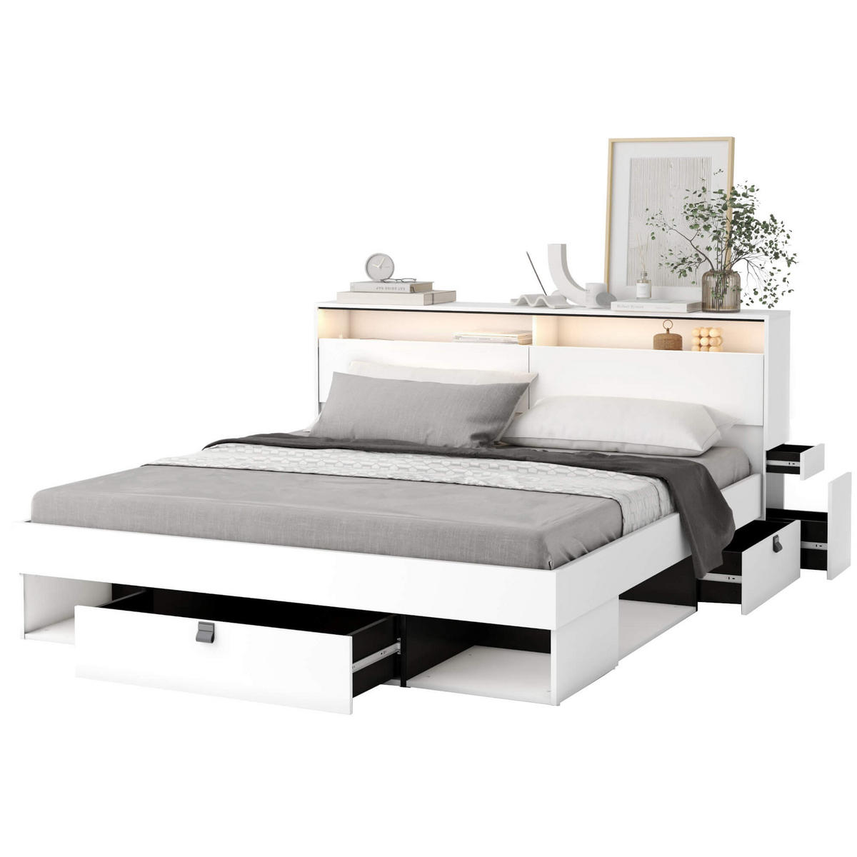 FUNKTIONSBETT SMARTEE - Schwarz/Weiß, Leder/Holzwerkstoff (180/200cm) - Meblini