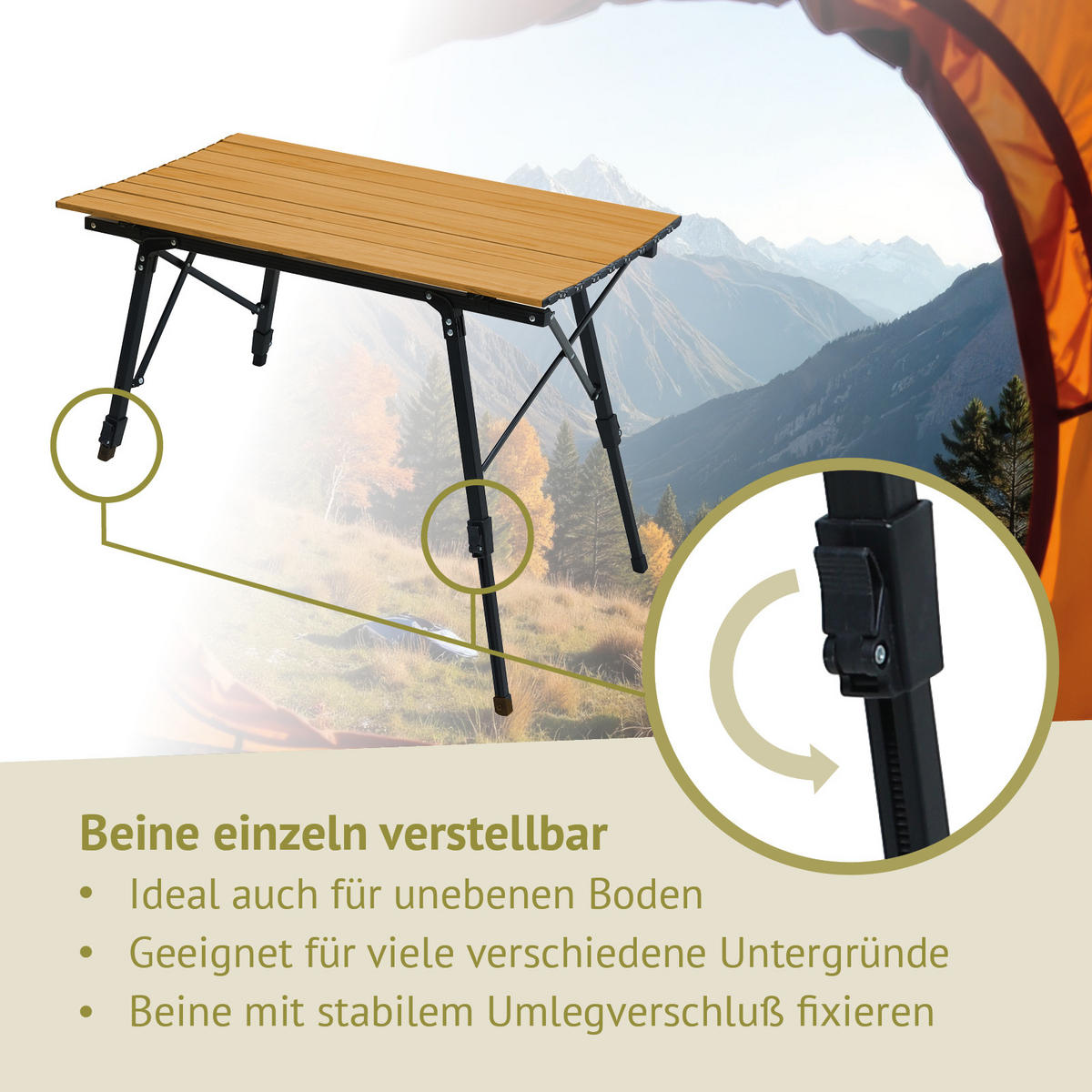 CAMPINGTISCH Höhenverstellbar Holzoptik - Naturfarben, Metall (51.5/90/68cm) - JAWINIO