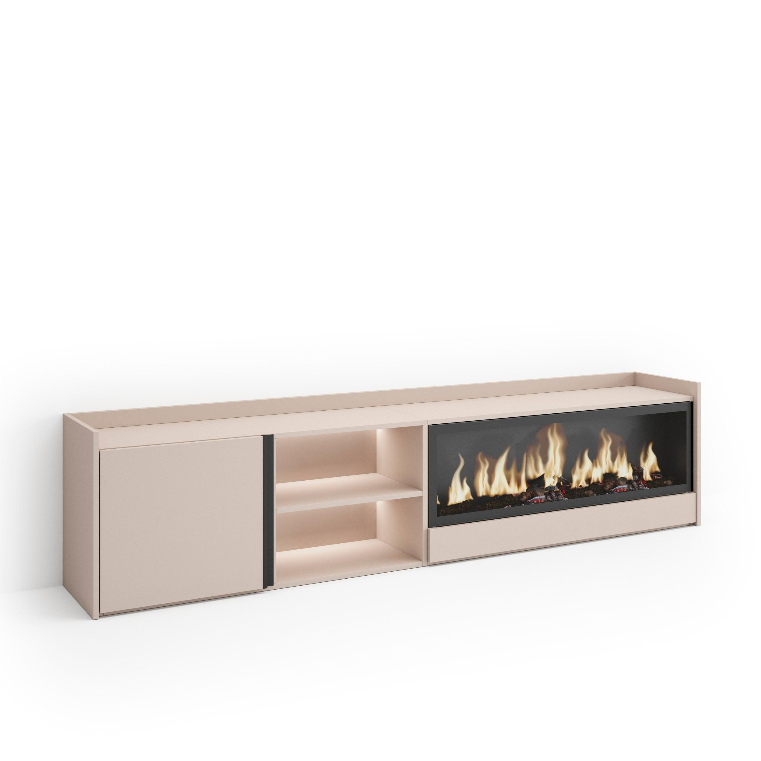 LOWBOARD, Beige, 212/35/50cm, Kamin mit Feuereffekt XXL - Beige, Holzwerkstoff (212/50/35cm) - Skraut Home