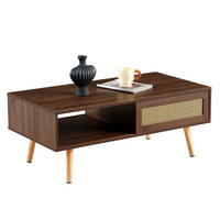 COUCHTISCH 55/105/40 cm mit Rattan-Schiebetür und Stauraum, Beine aus Massivholz, Braun - Braun, Holzwerkstoff (105/55/40cm) - Redom