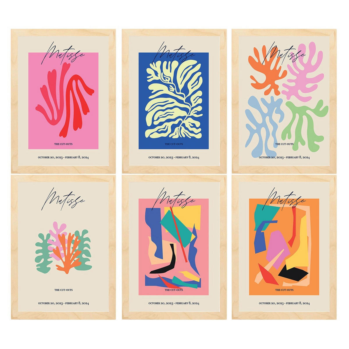 POSTER Set Mit 6 Illustrationen Von Henri Matisse A3 Rahmen Aus Hellem Holz - Beige, Papier (29/3cm) - Nacnic