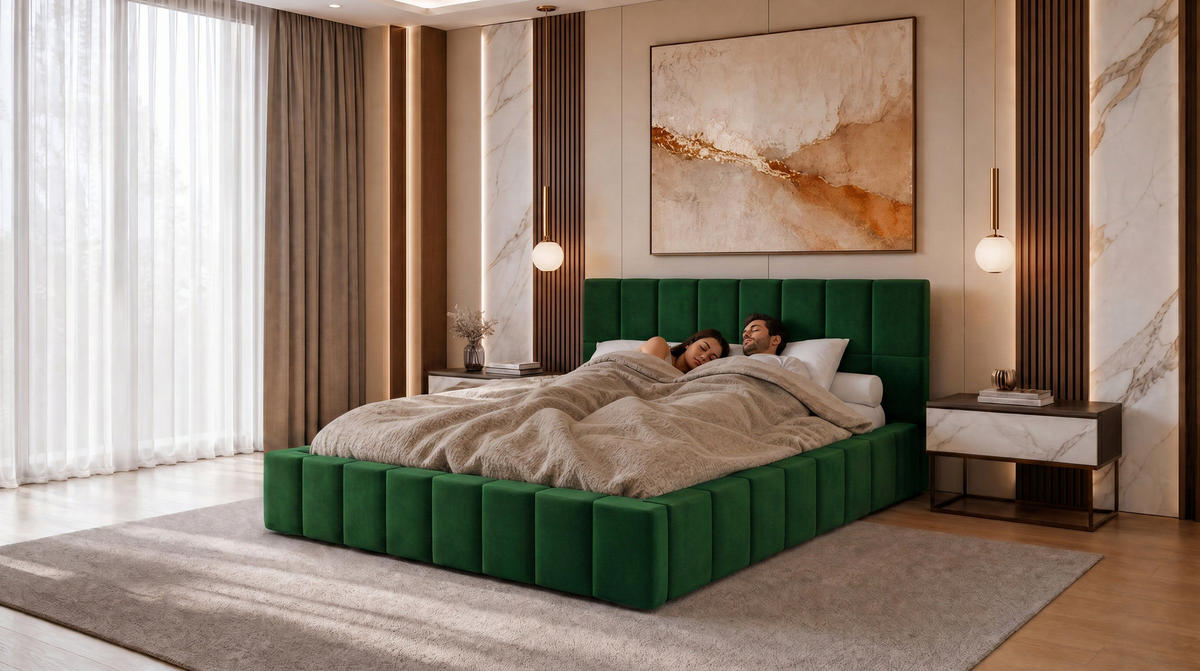 POLSTERBETT 140x200 cm, Alma, Doppelbett mit Bettkasten, Lattenrost aus Holz, Velourstoff, Grün - Grün, Holz/Textil (140/200cm) - Marpur
