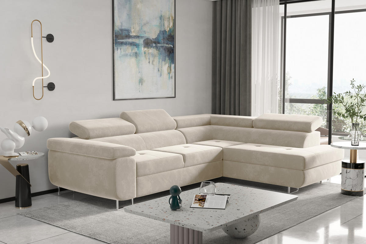ECKSOFA mit Schlaffunktion und Bettkasten ATOM Ecru Rechts - Ecru, Holz/Textil (275/202cm) - Kaiser Möbel
